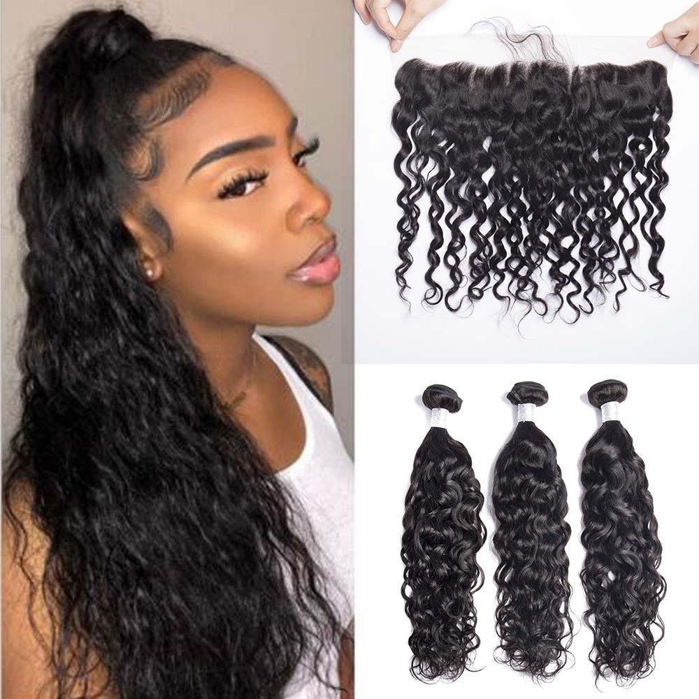 Virgin Hair Water Wave Hair Bundles With Transparent 13x4 Lace Frontal - Perismoda Hair